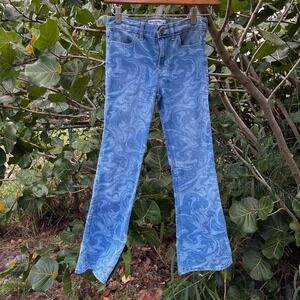 Kids high rise flare Abercrombie 9/10 denim jeans waves swirl pattern